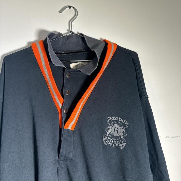 Reebok Sweatshirt Vintage 80s Pullover Long Sleeve Black Orange Size Large - Picture 3 of 5